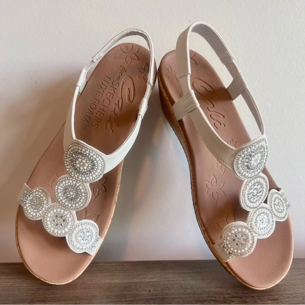 Skechers Cali NEW Women's Beverlee Date Glam Wedge Sandals Size 9 #B1345